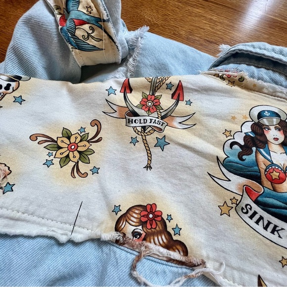 ⭐️ The Nu Vintage Denim Chambray Vintage Pin Up Style Button Down Shirt Jacket L - Picture 4 of 16